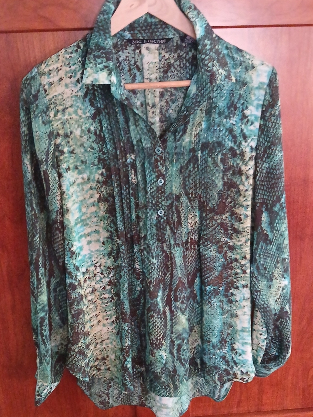 Zac & Rachel Teal and Black Snake-Print Button Front Shirt